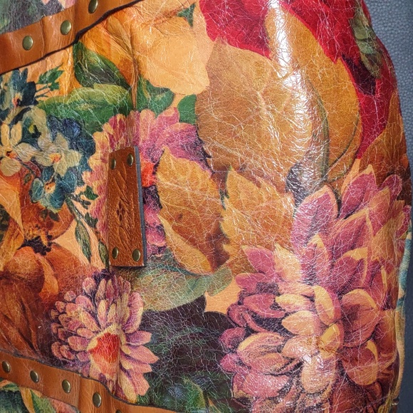Patricia Nash " Benvenuto" Floral Distressed Leather Tote/Shoulder Bag - Picture 10 of 13